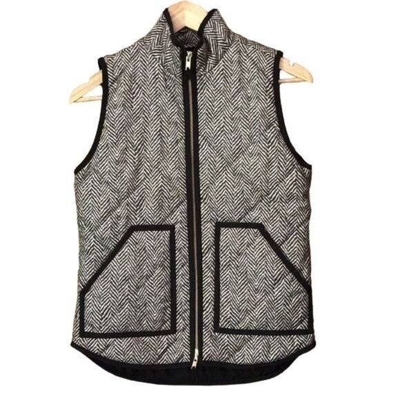 J Crew XXS Classic Herringbone Black Quilted Puffer Vest Winter Fall XS - Picture 1 of 5
